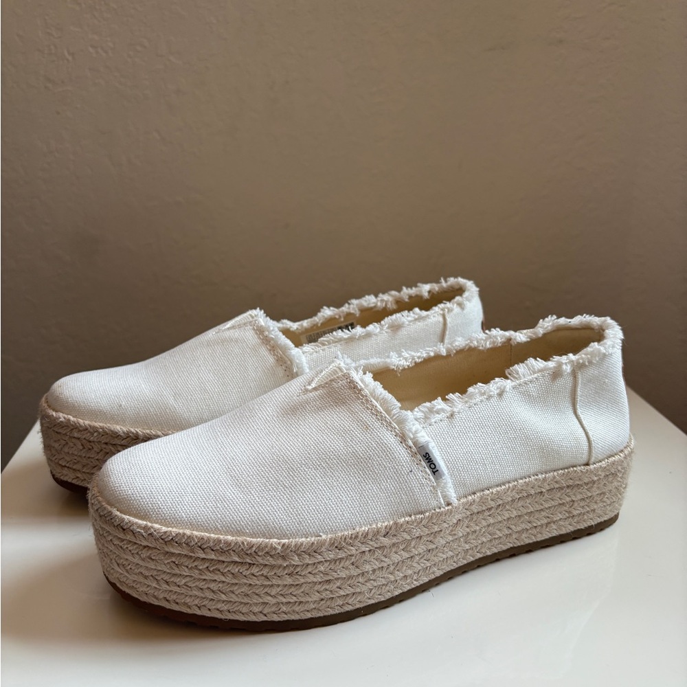 Toms White Espadrille Platform Shoes
